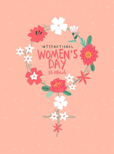ピンクの花の女性の日カード女性のサイン — ストックベクタ