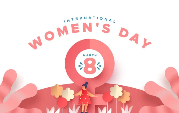 Uluslararası Kadınlar Günü Tebrik Kartı Illüstrasyonu Kağıt Kesim Zanaat Tarzında — Stok Vektör