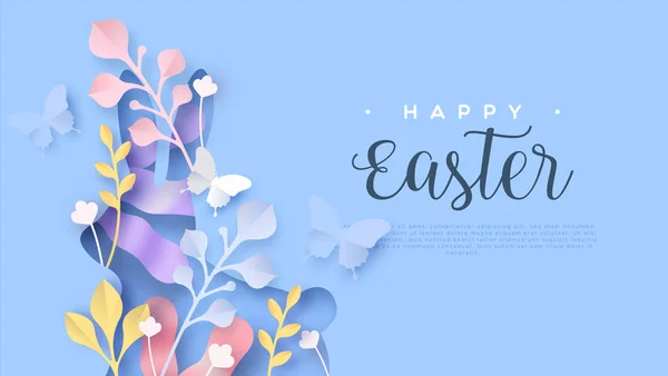 Happy Easter Paper Cut Web Template Greeting Card Illustration Cutout — Vetor de Stock
