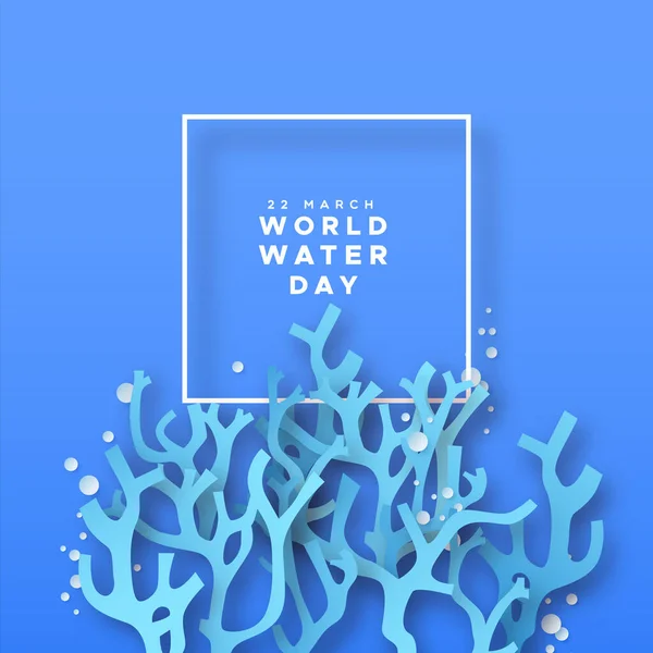 World Water Dag Gratulationskort Illustration Papper Klippt Korallrev Landskap Med — Stock vektor