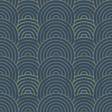 Altın sanat deco vintage desenli retro süs tasarımı. Altın ve mavi renklerde lüks ve soyut bir arka plan. Klasik yuvarlak daire çizgisi dokusu arkaplanı. 