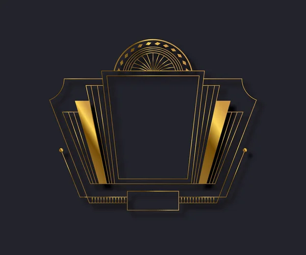 Vintage Art Deco Style Geometric Frame Template Gold Black Color — Stock Vector
