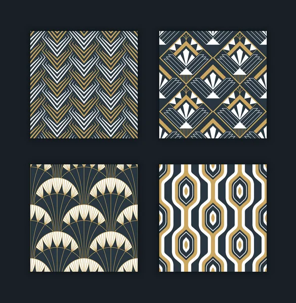 Elegant Art Deco Retro Seamless Pattern Set Abstract Geometric Gold — Stock Vector