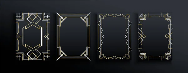 Elegante Art Deco Stijl Frame Set Met Abstracte Geometrische Gouden — Stockvector