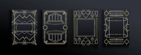 Luxury Art Deco Frame Template Set Gold Black Empty Copy — Stock Vector