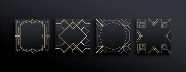 Luxury Art Deco Frame Template Set Gold Black Empty Copy — Stock Vector