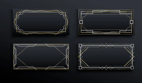 Luxury Art Deco Frame Template Set Gold Black Empty Copy — Stock Vector