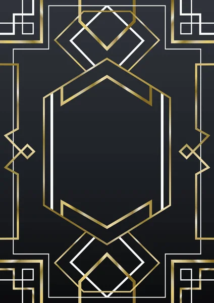 Luxus Art Deco Keret Sablon Arany Fekete Üres Másolási Tér — Stock Vector