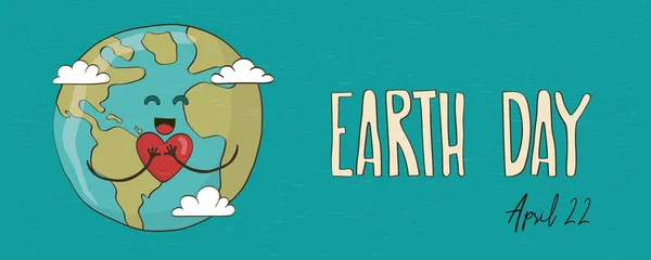 Bannière Web Happy Earth Day Avec Une Jolie Planète Dessinée — Image vectorielle