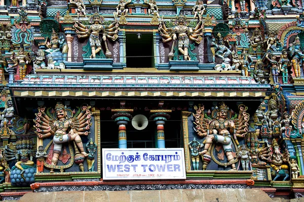 Gezicht Geschilderd Houtsnijwerk Westelijke Toren Van Meenakshi Tempel Madurai Tamil — Stockfoto