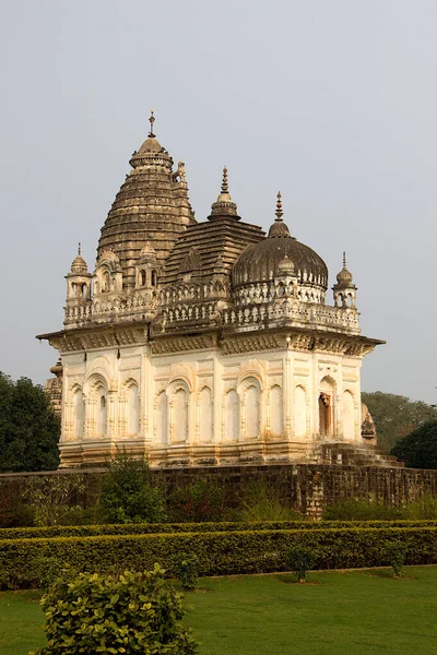 Pohled Chrám Parvati Jeden Západních Chrámů Khajuraho Madhjapradéši Indie Asie — Stock fotografie