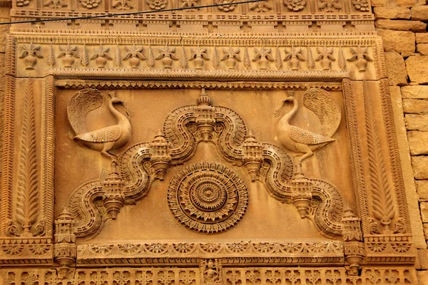 Decorative Design Panel Wall Patawon Haweli Jaisalmer Fort Jaisalmer Rajasthan — Stock Photo, Image