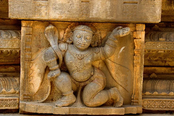 印度卡纳塔克邦Mandya区Melukote Rayara Gopura石墙面板视图 图库图片