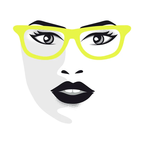 Cara de mujer con gafas para diseñadores - vector ilustración gris — Archivo Imágenes Vectoriales