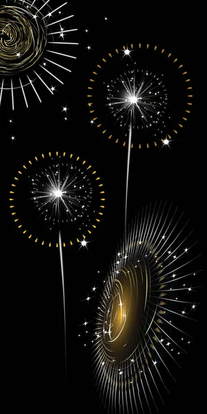 Fireworks isolated on black background — Stock Vector