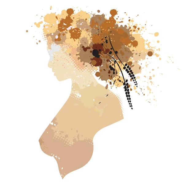 The woman portrait in profile with stains — Stock Vector