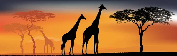 Vue sur le désert avec girafes. Faune et flore africaines. Contexte — Image vectorielle