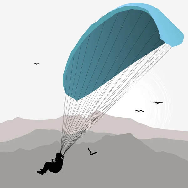 Paraglider hovers over the mountain — Stock Vector