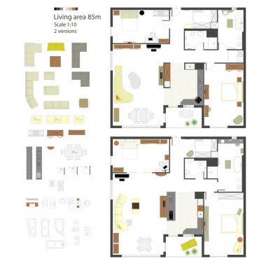 Mobilyalı düz projeksiyon. Hazır ol. Ölçek 1: 10