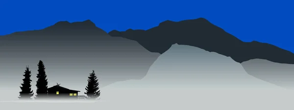 Vue montagne avec une maison solitaire — Image vectorielle