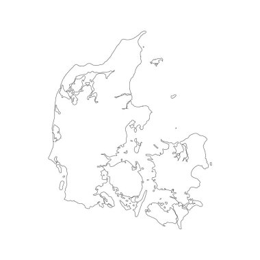 Vektör harita Danimarka. İllüstrasyon izole vektör. Beyaz arka plan üzerine siyah. EPS 10 illüstrasyon.