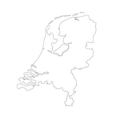 Vektör harita Hollanda. İllüstrasyon izole vektör. Beyaz arka plan üzerine siyah. EPS 10 illüstrasyon.