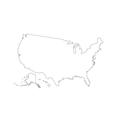 Vektör harita ABD. İllüstrasyon izole vektör. Beyaz arka plan üzerine siyah. EPS 10 illüstrasyon.