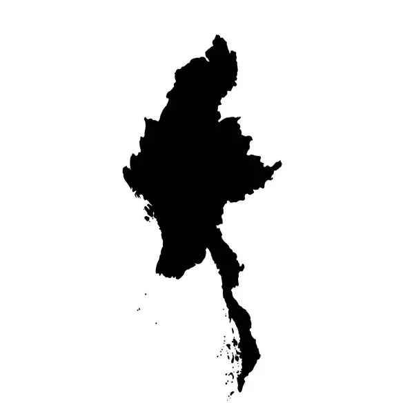 Mapa Vetorial Mianmar Ilustração Vetorial Isolada Preto Sobre Fundo Branco — Vetor de Stock