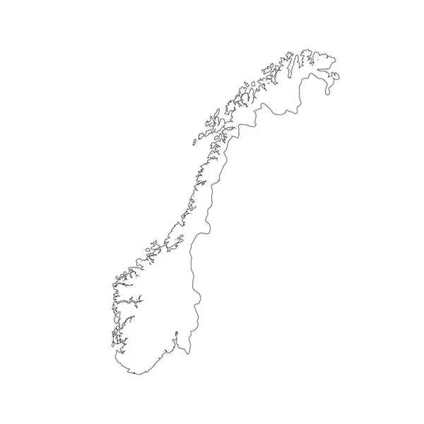 Mapa Vetorial Noruega Ilustração Vetorial Isolada Preto Sobre Fundo Branco — Vetor de Stock