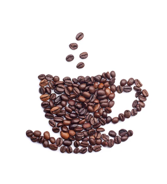Xícara de café feita de grãos. Isolado sobre fundo branco — Fotografia de Stock
