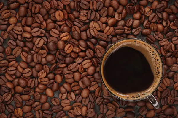 Xícara de café em grãos — Fotografia de Stock