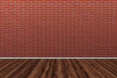 Eski ahşap zemin ile eski tuğla duvar. Eski oda arka plan.