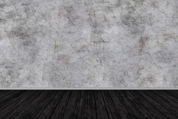 Perspective de la pièce, mur de béton gris grunge et rainure de planche en bois . — Photo