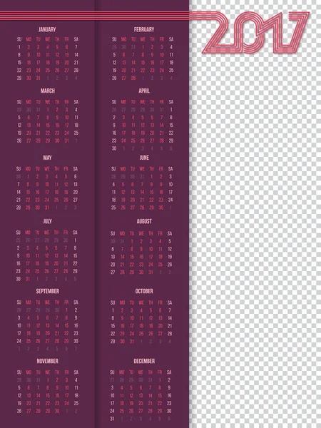 Calendrier 2017 avec conteneur photo à droite — Image vectorielle