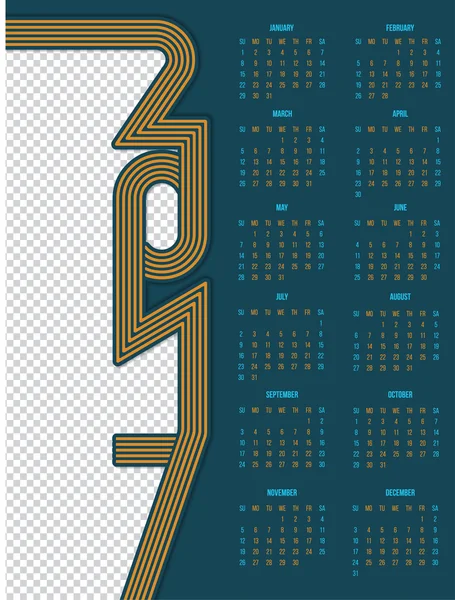 Conception du calendrier 2017 avec récipient photo à gauche — Image vectorielle