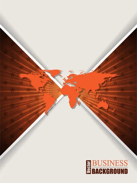 Αφηρημένη πορτοκαλί φυλλάδιο με αστέρια και παγκόσμιο χάρτη — Διανυσματικό Αρχείο