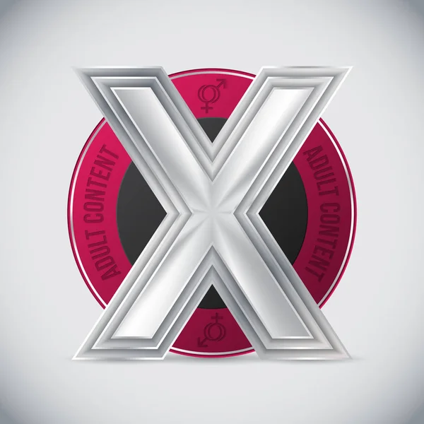 Pink adult content badge with metallic triple X — Stock Vector