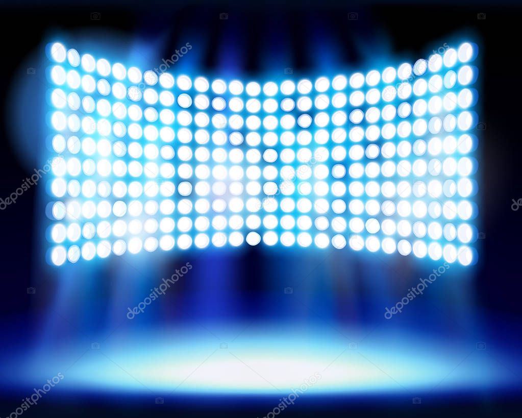 Illuminated stage on the stadium. Vector illustration.