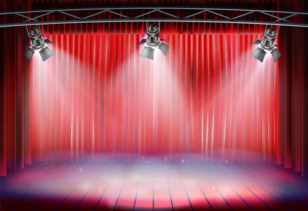 Escenario de teatro con cortina. Ilustración vectorial . — Vector de stock