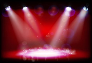 Gece performans. Kırmızı ışıklar ile sahne. Vektör çizim.