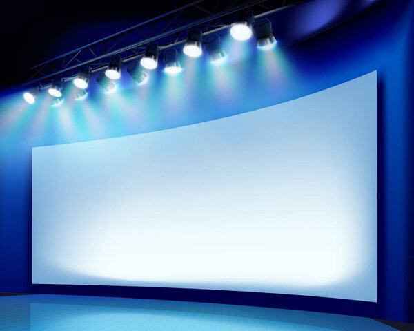 Projection screen on the stage. Vector illustration.