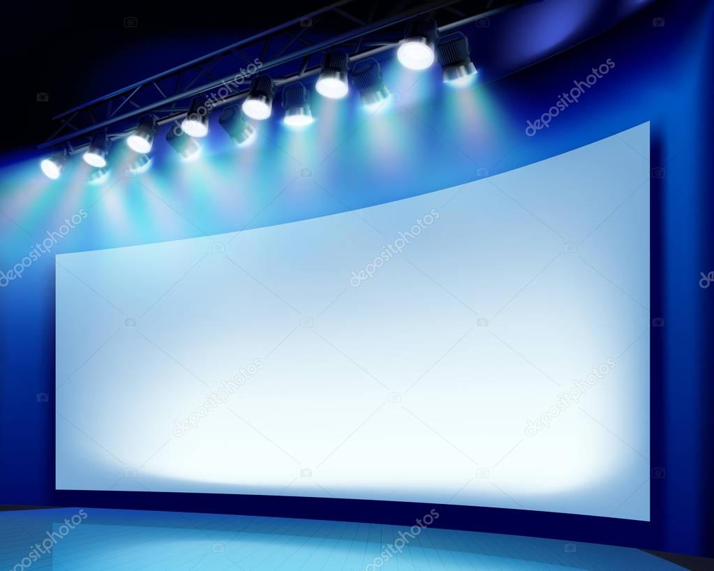 Projection screen on the stage. Vector illustration.