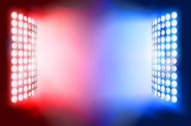 Tarafından projektörler aydınlatılmış Stadyumu. Vektör çizim.