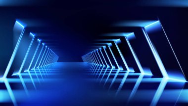 İçi mavi neon ışıklarla dolu. Vektör illüstrasyonu.