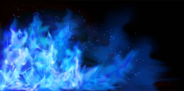 Blaue Feuerflammen Auf Schwarzem Hintergrund Grafische Elemente Für Das Design — Stockvektor