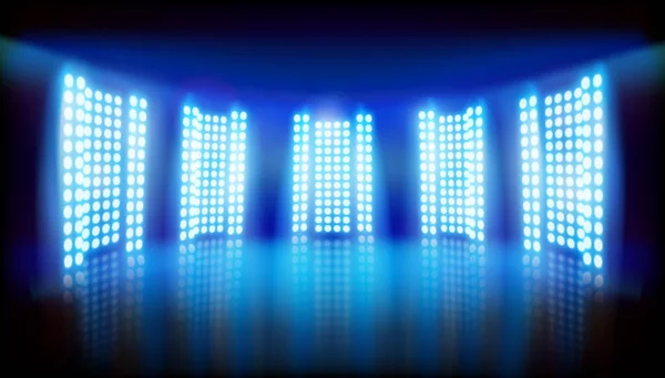 Lichte Show Het Podium Grote Led Projectieschermen Blauwe Abstracte Achtergrond — Stockvector