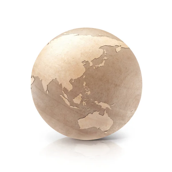 Globe en bois Illustration 3D Asie & Australie carte — Photo