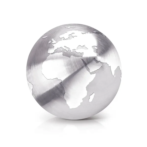 Stainless globe 3D illustration europe and africa map — Stock Photo, Image