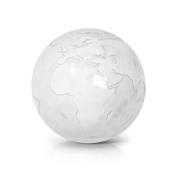 White Marble globe 3D illustration europe and africa map — Stock Photo, Image