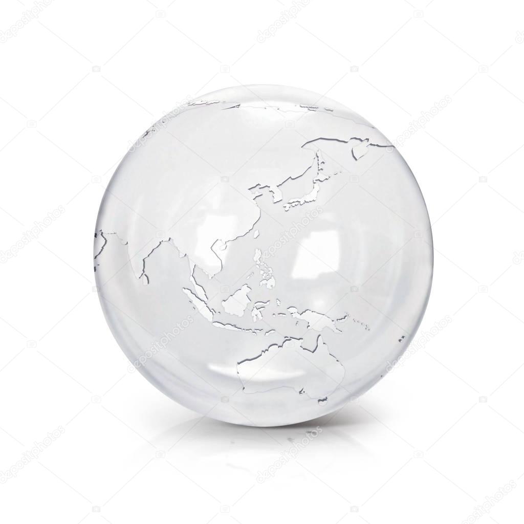 Clear glass globe 3D illustration Asia & Australia map